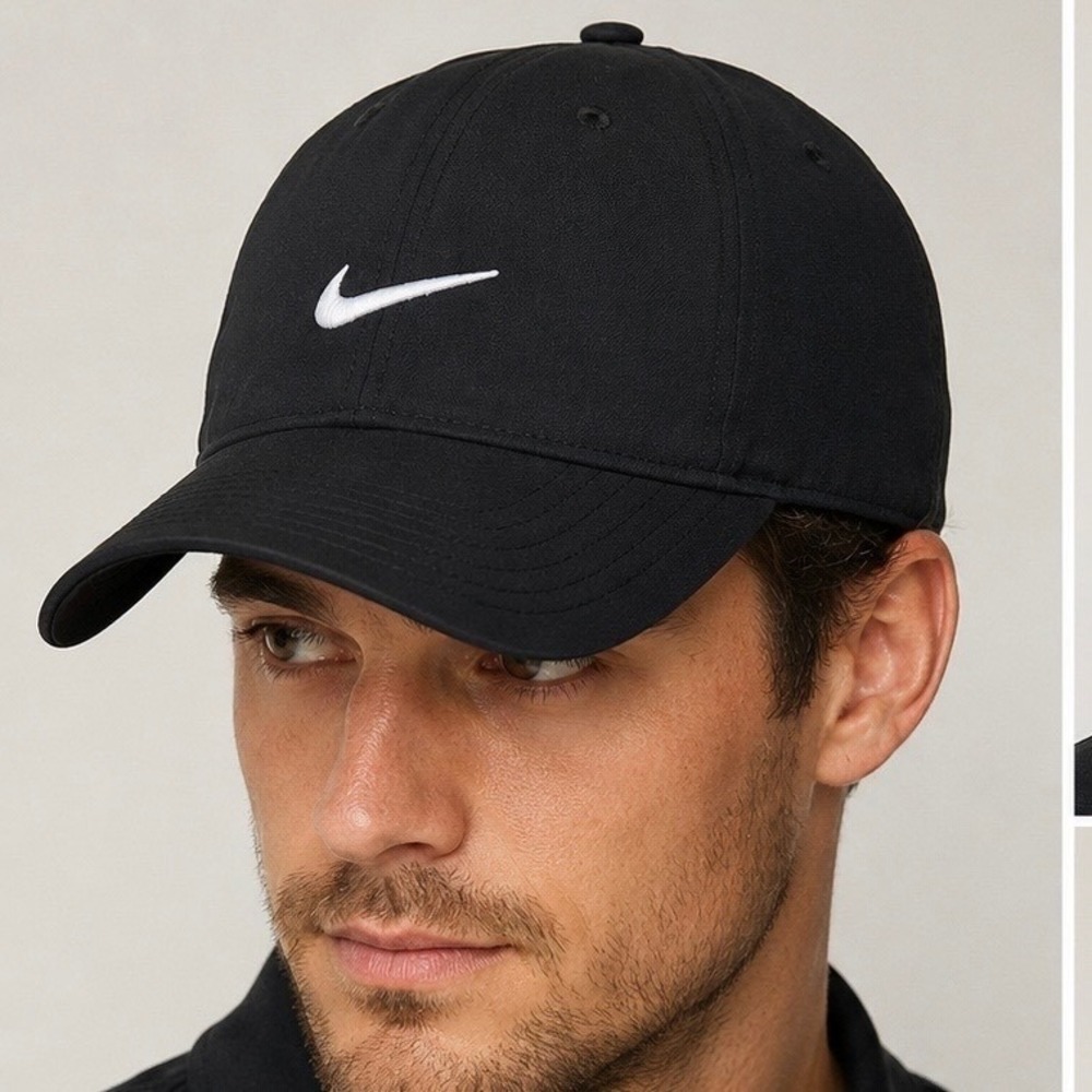 Nike Golf Adjustable Black Hat Black Swoosh Performance Cap Unisex Athleisure